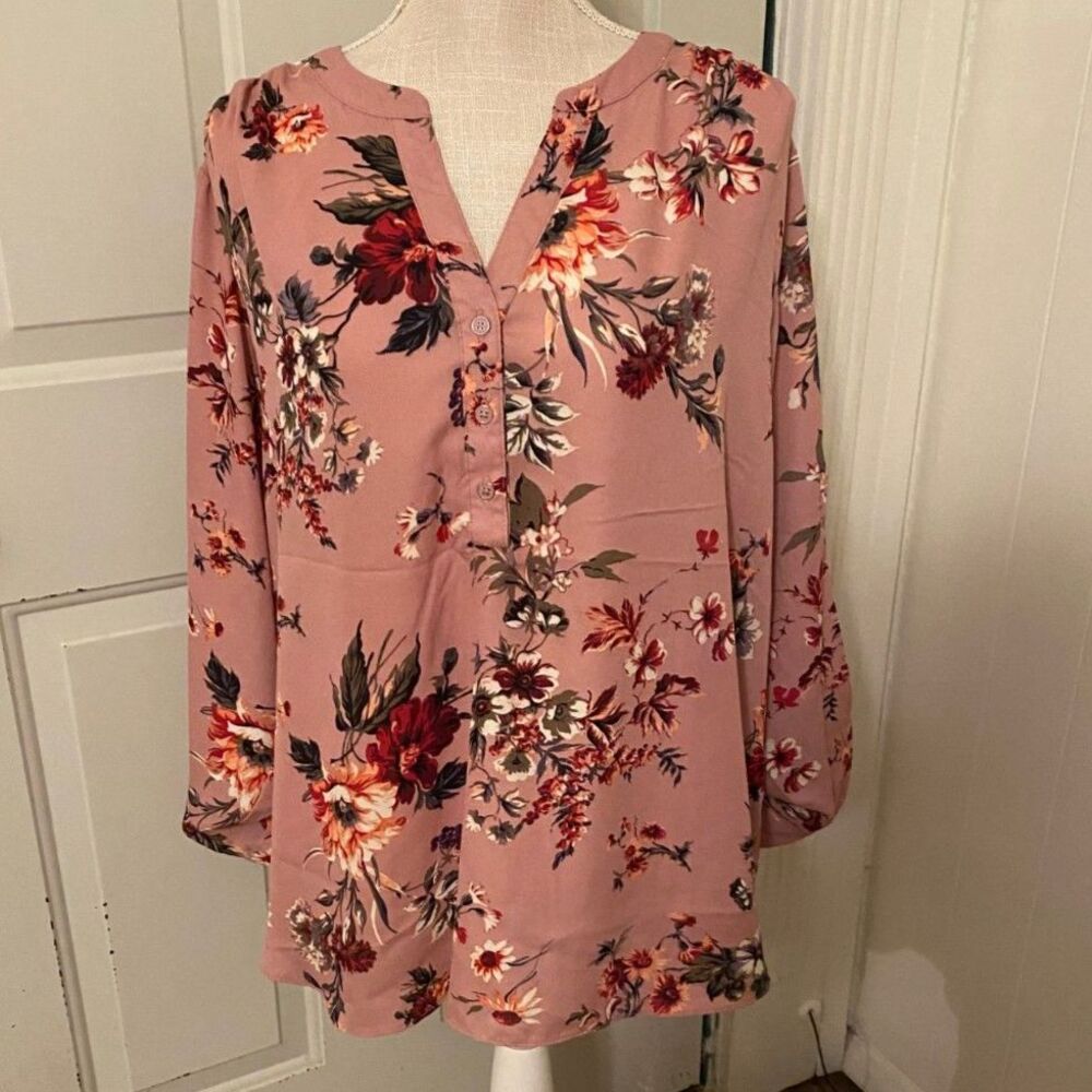 Zac & Rachel Mauve Pink Floral Long Sleeve Tunic Top